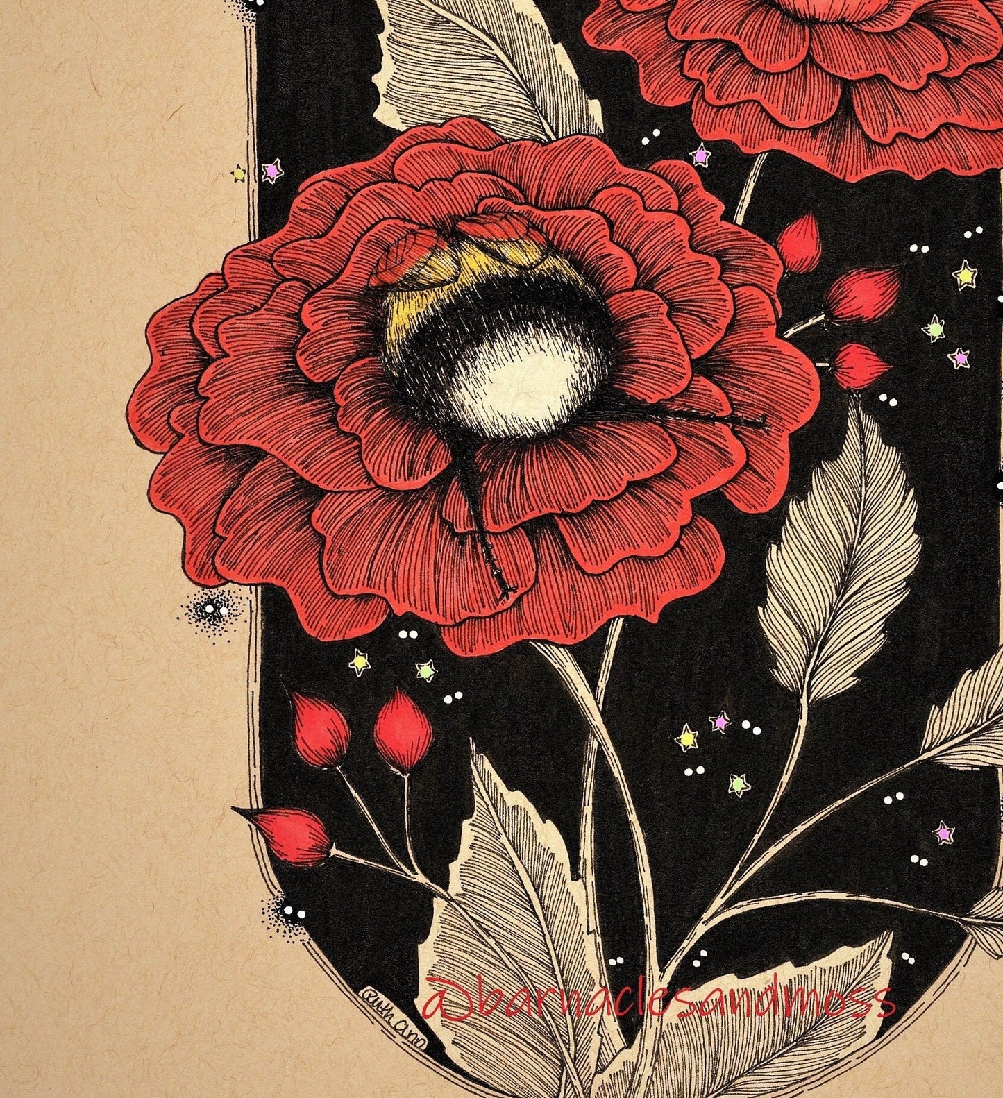 Bumblebee and Peonies Fine Art Print