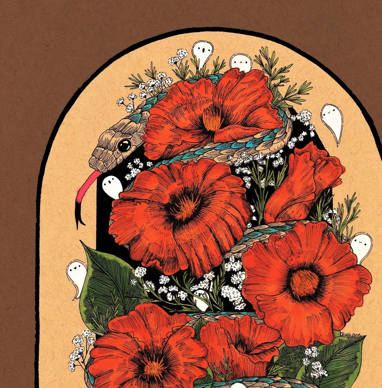 Garter Snake in the Haunted Poppies Fine Art Print