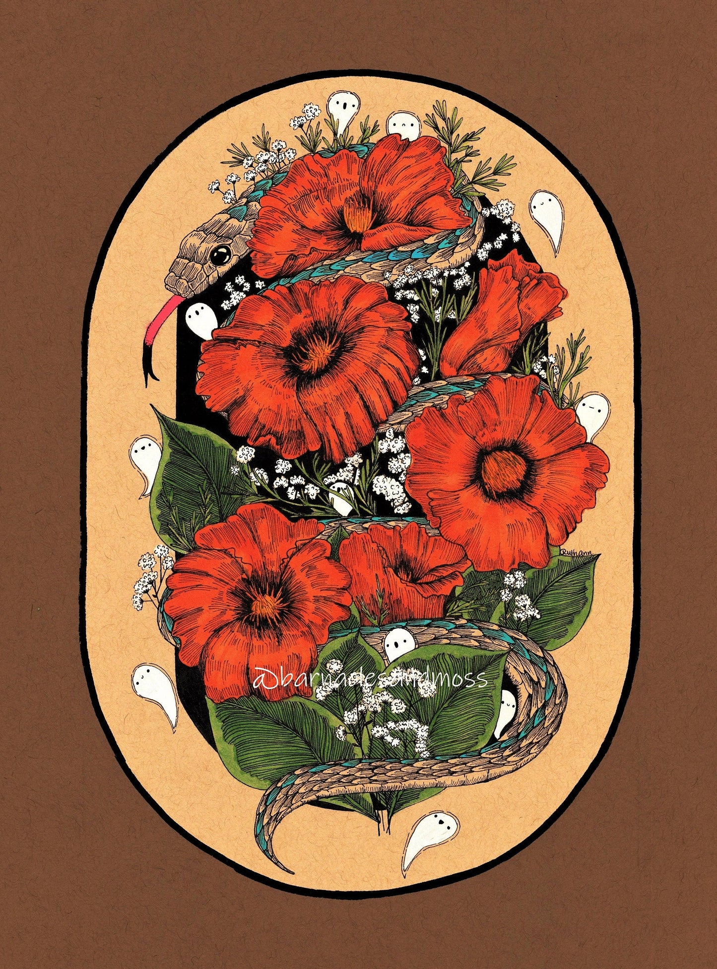 Garter Snake in the Haunted Poppies Fine Art Print