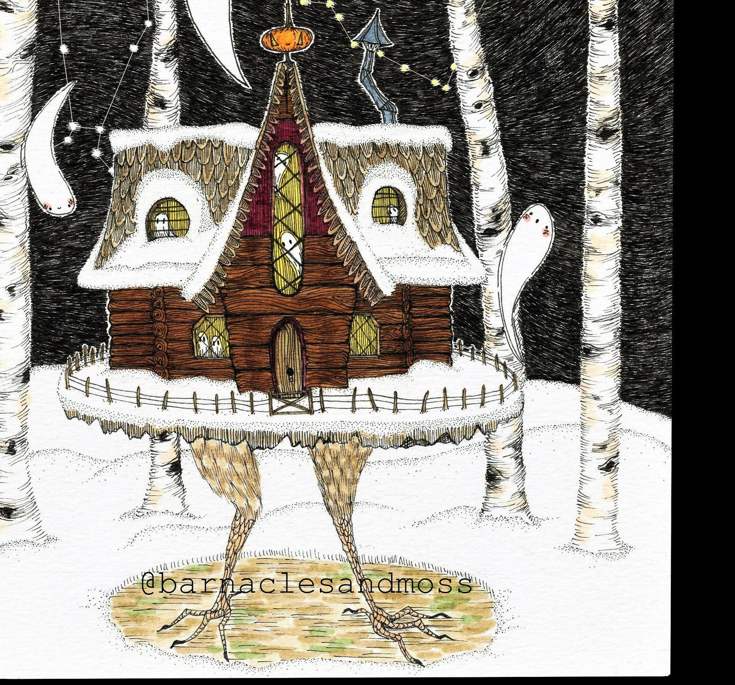 Baba Yaga's House In Winter Fine Art Print
