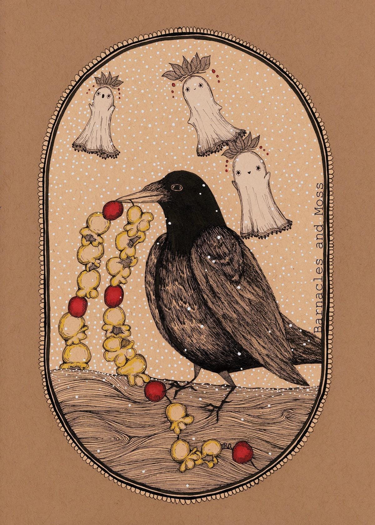Crow with Garland Fine Art Print