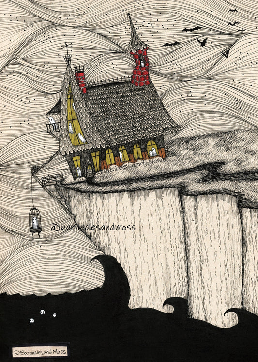 Haunted Cliffside Home Fine Art Print