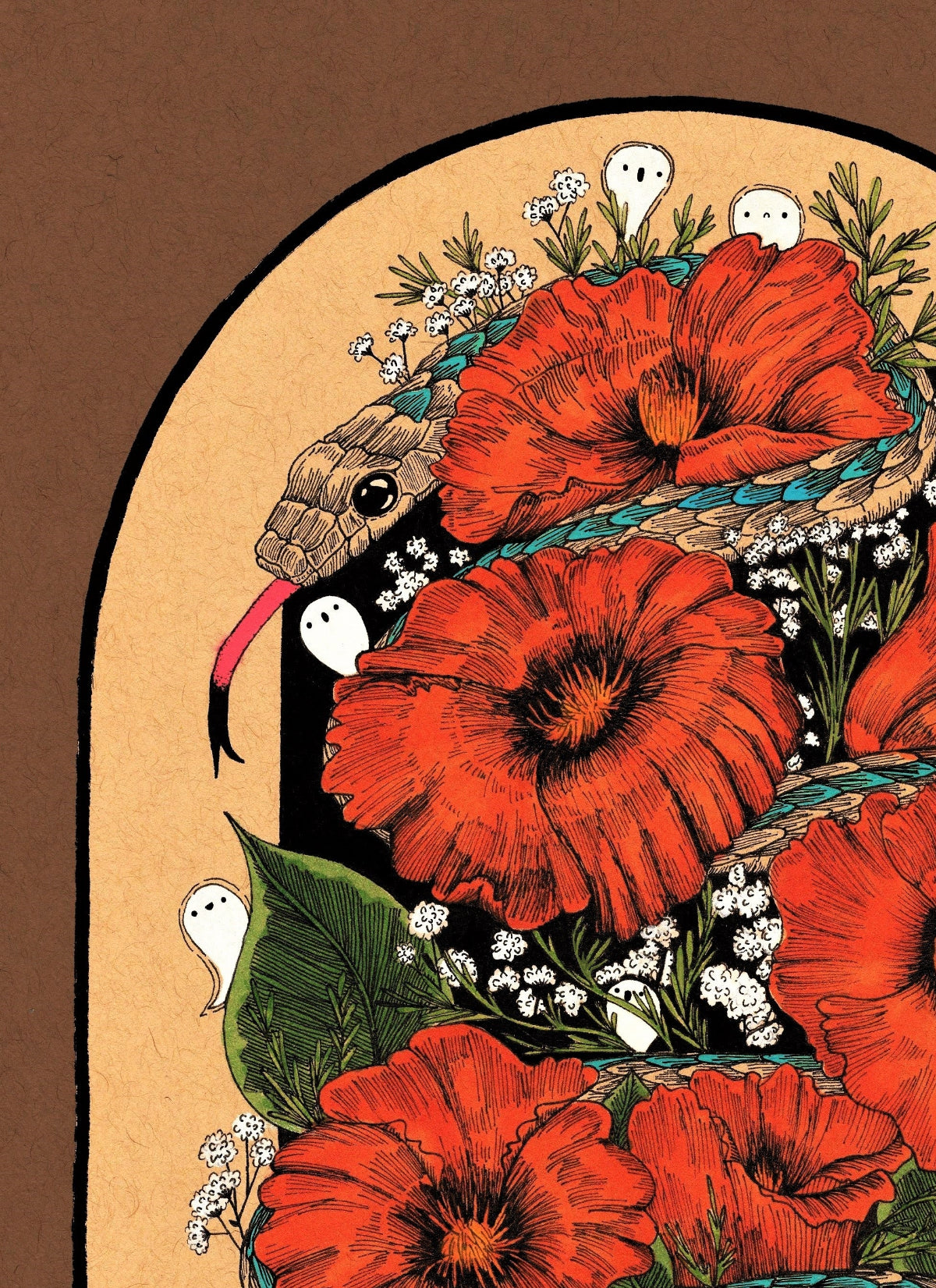 Garter Snake in the Haunted Poppies Fine Art Print