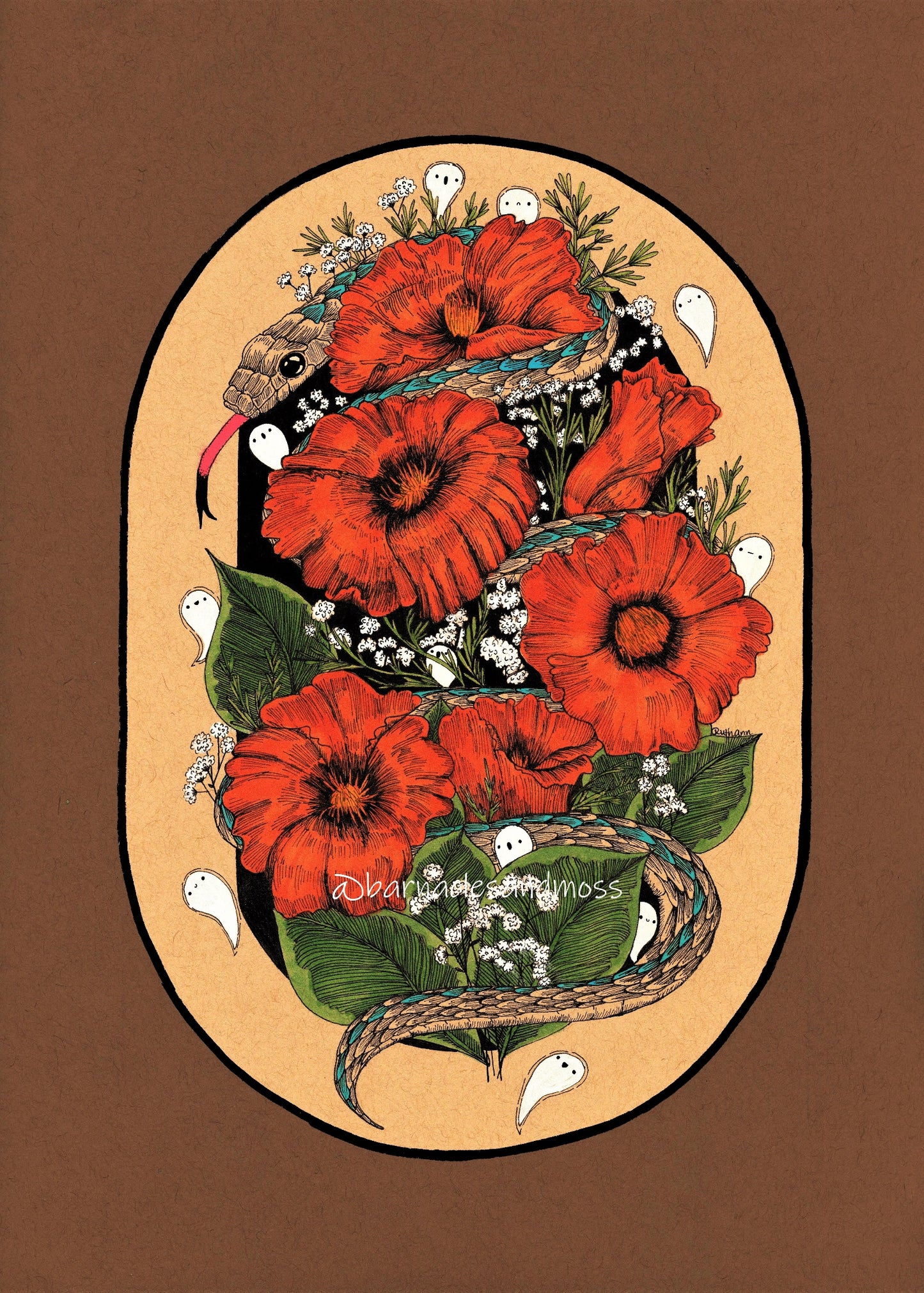 Garter Snake in the Haunted Poppies Fine Art Print