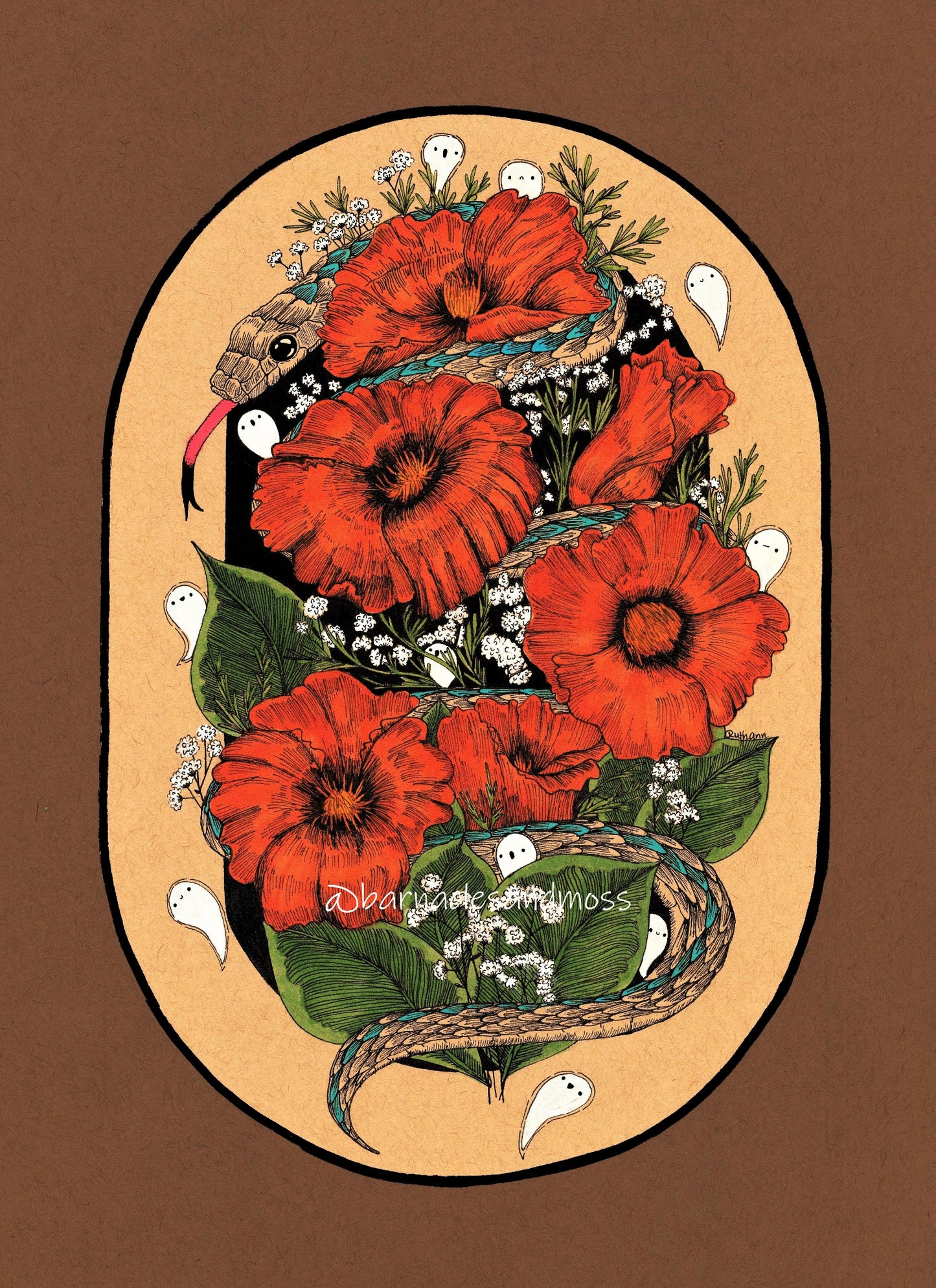 Garter Snake in the Haunted Poppies Fine Art Print