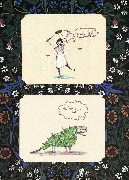 Set of 4  Frameable Mr. Burger and Burger Child Card Set | Envelopes Included