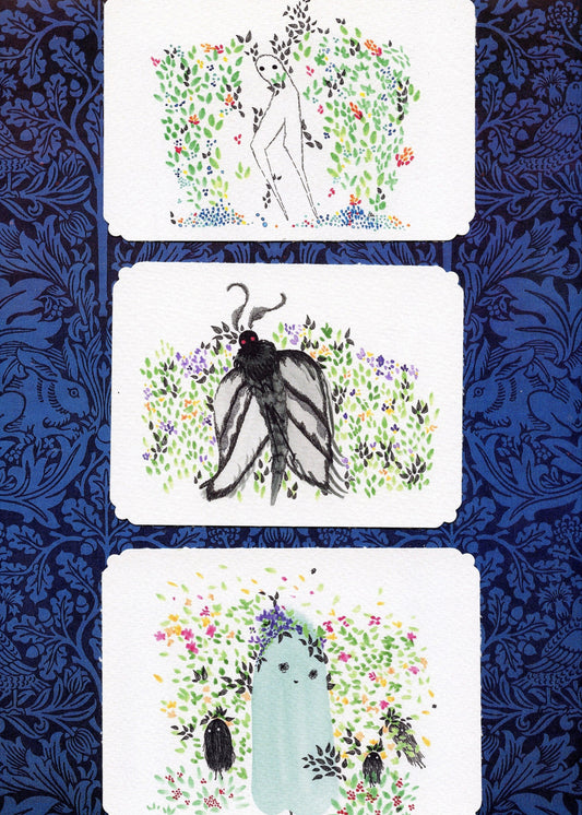 Set of 3 Cryptid Garden Cards | Envelopes Included