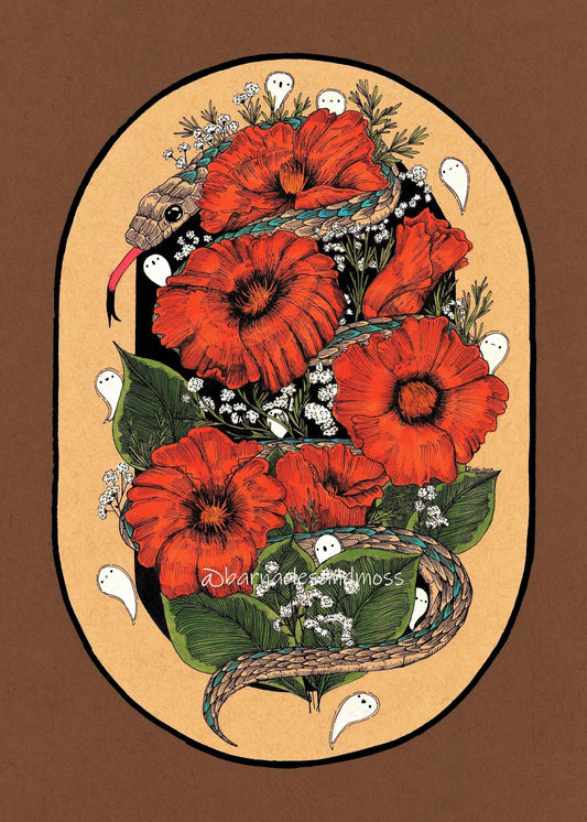 Garter Snake in the Haunted Poppies Fine Art Print