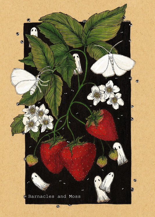 White Moths in the Strawberries  Fine Art Print