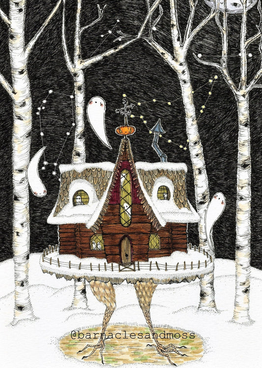 Baba Yaga's House In Winter Fine Art Print