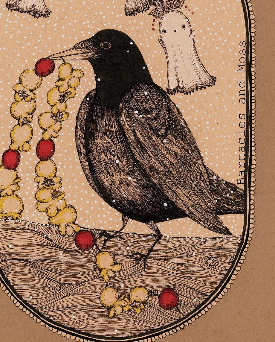 Crow with Garland Fine Art Print