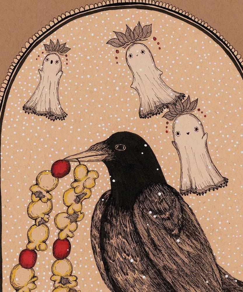 Crow with Garland Fine Art Print