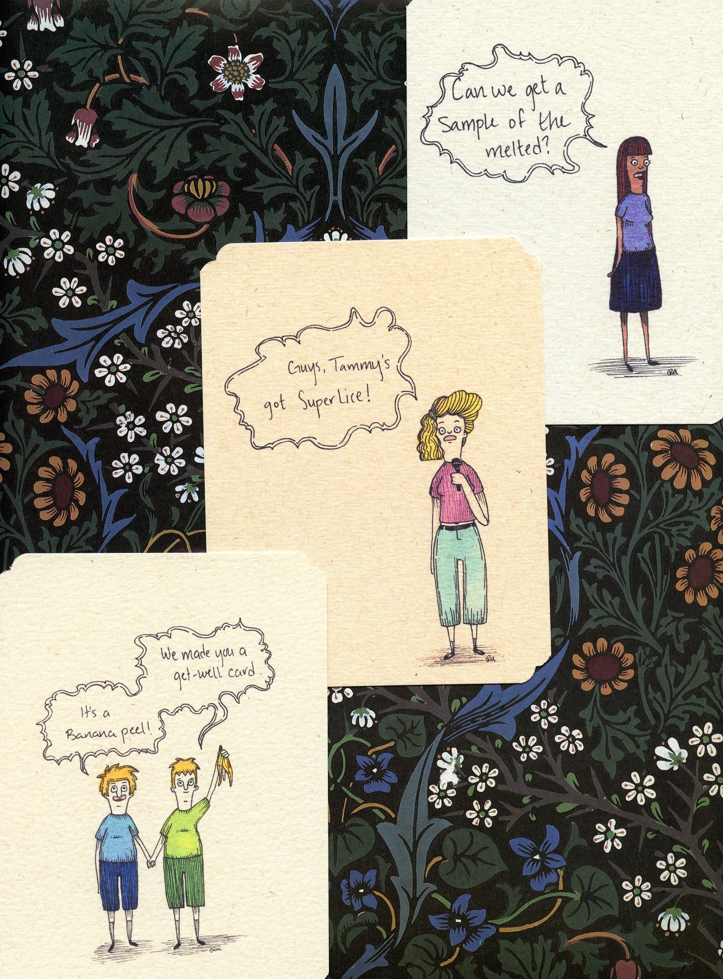 Set of 6 Frameable Burger People Card Set | Envelopes Included